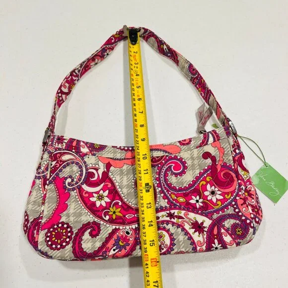 Vera Bradley Cassidy Paisley Meets Plaid shoulder bag NWT Gray Pink Purse - Picture 4 of 8